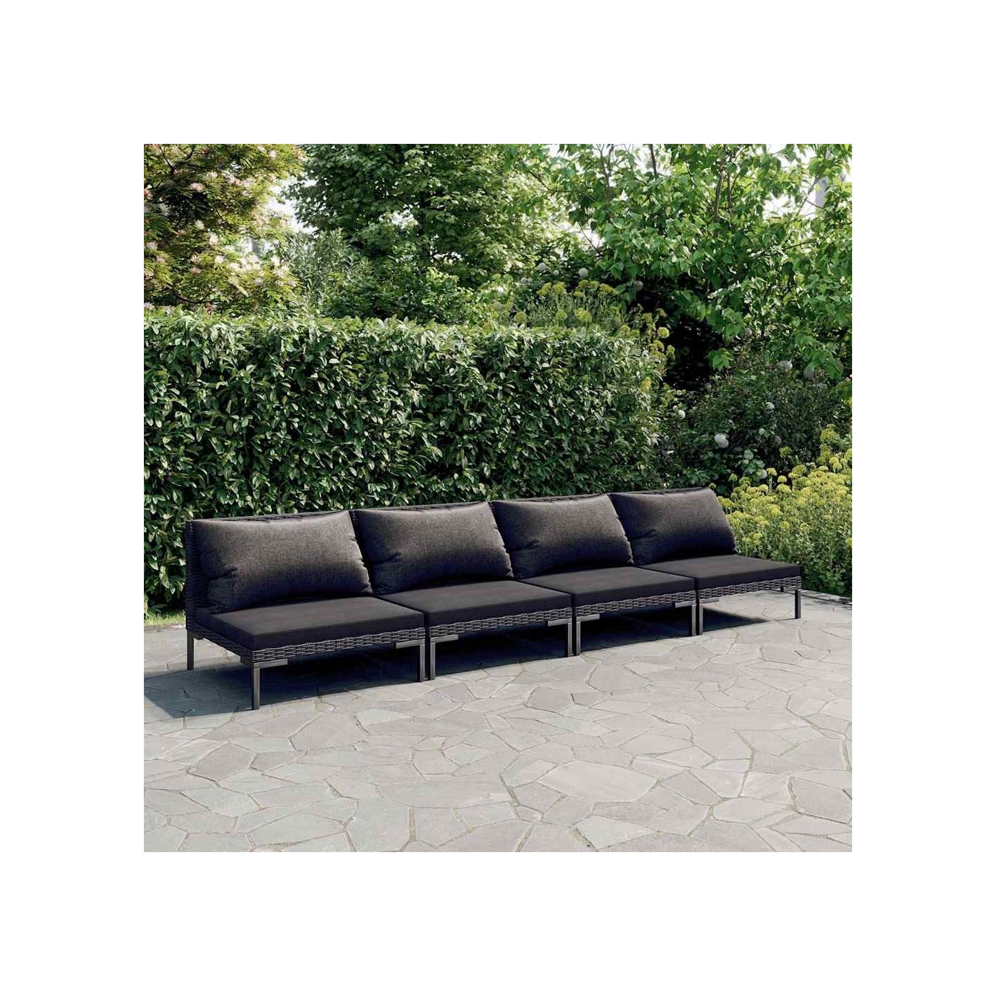 Salon de jardin 4 pcs avec coussins Résine tressée Gris foncé