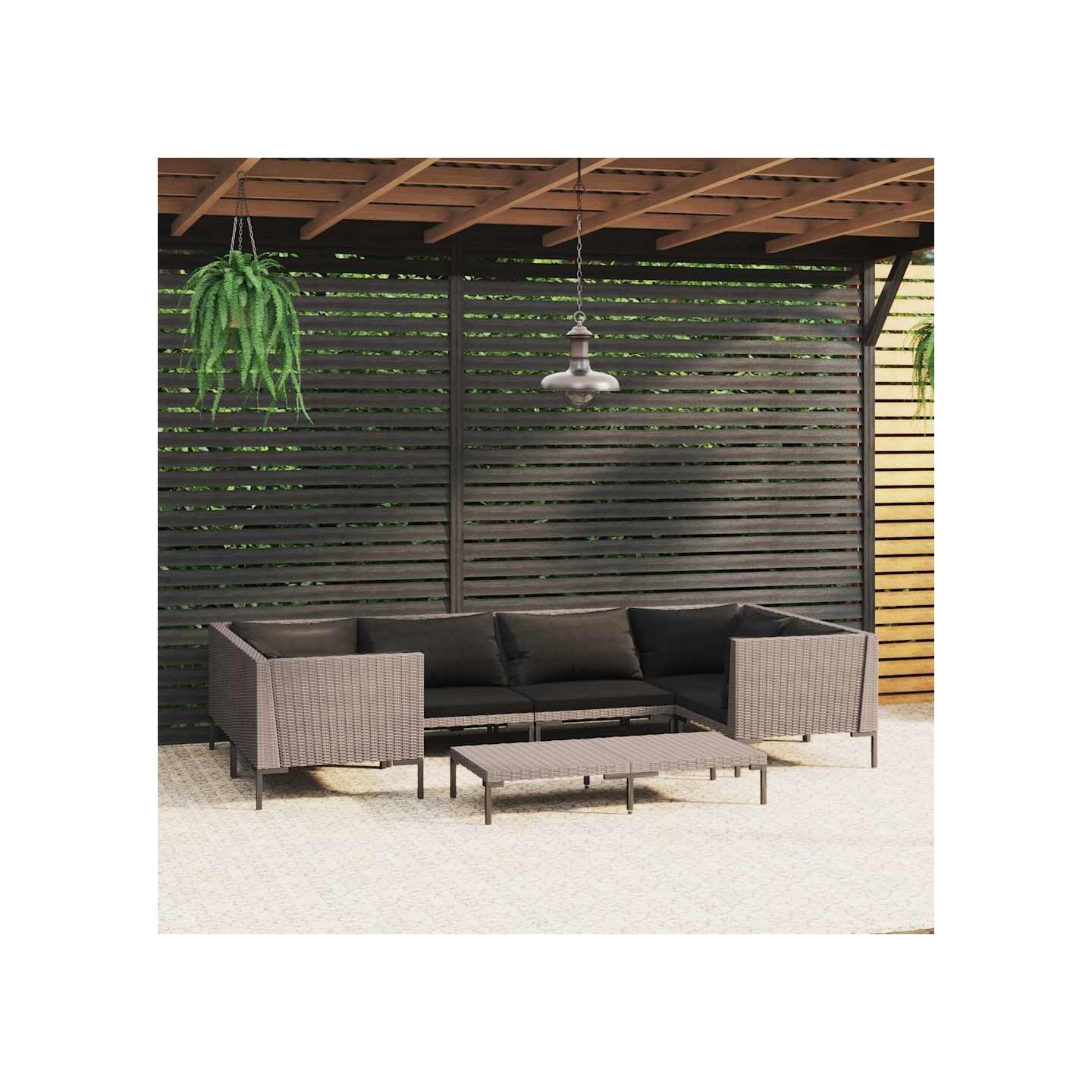Salon de jardin 7 pcs avec coussins Résine tressée Gris foncé