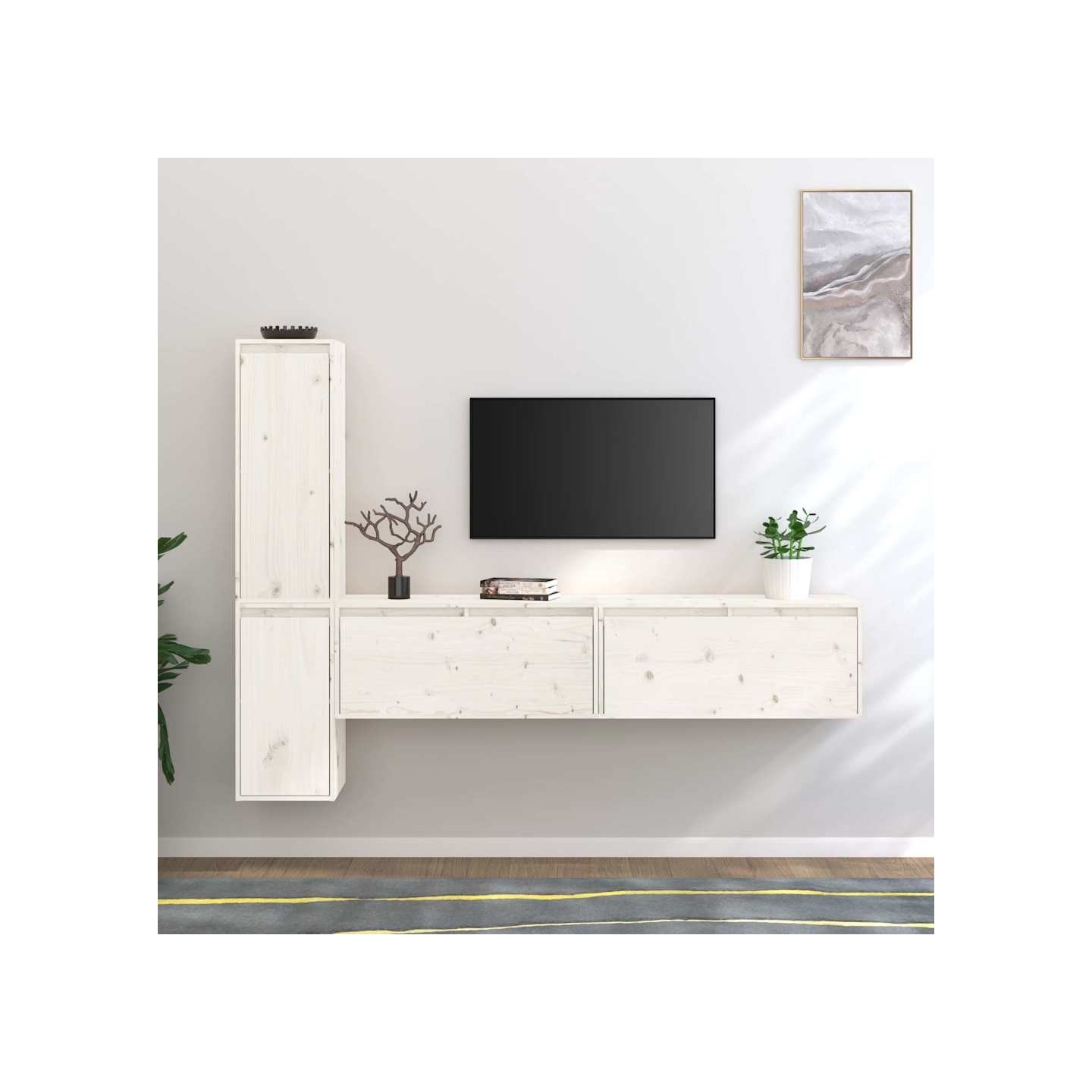 Meubles TV 4 pcs Blanc Bois massif de pin