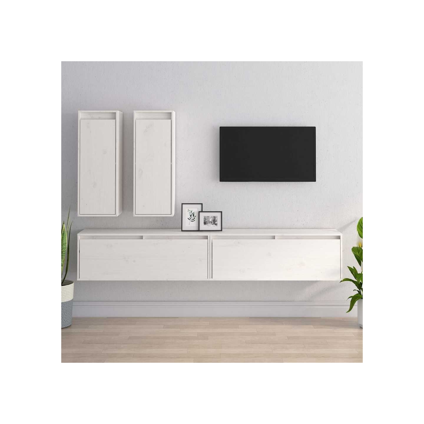 Meubles TV 4 pcs Blanc Bois massif de pin