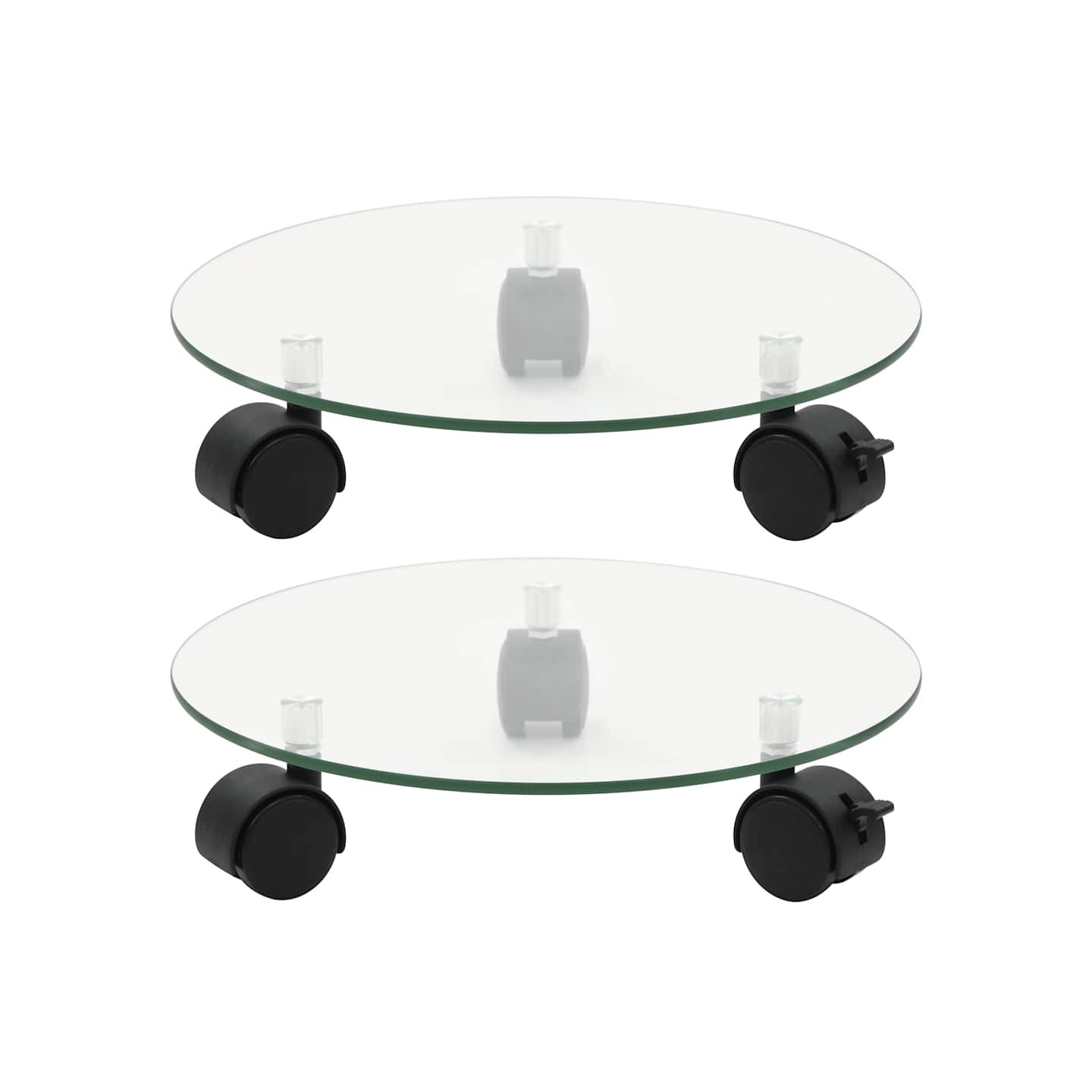 Porte-plantes roulant 2 pcs Verre trempé 28 cm Rond