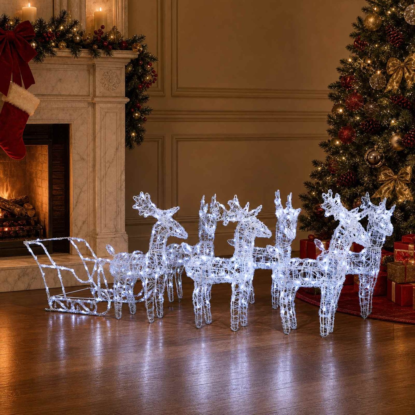 Décoration de Noël Rennes et traîneau 320 LED Acrylique