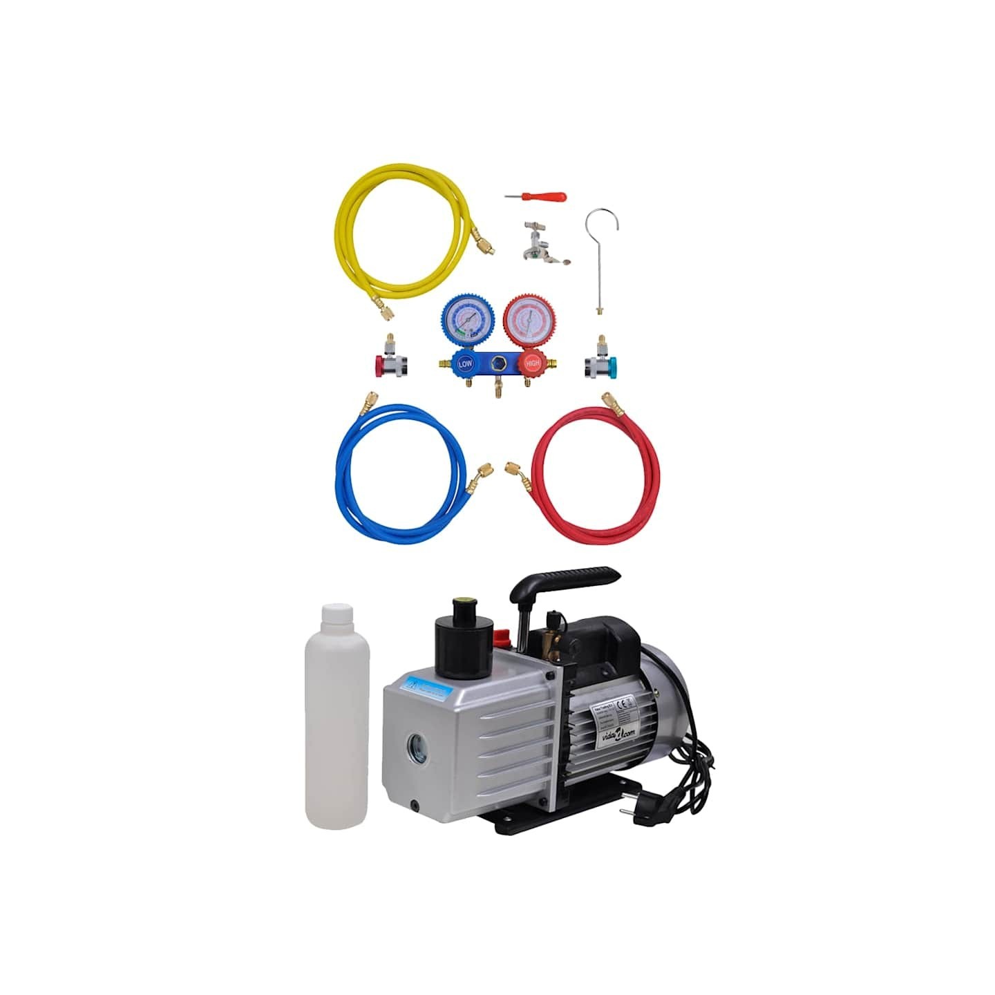 Pompe à vide 100 L/min avec manomètre à 2 voies en kit d'outils