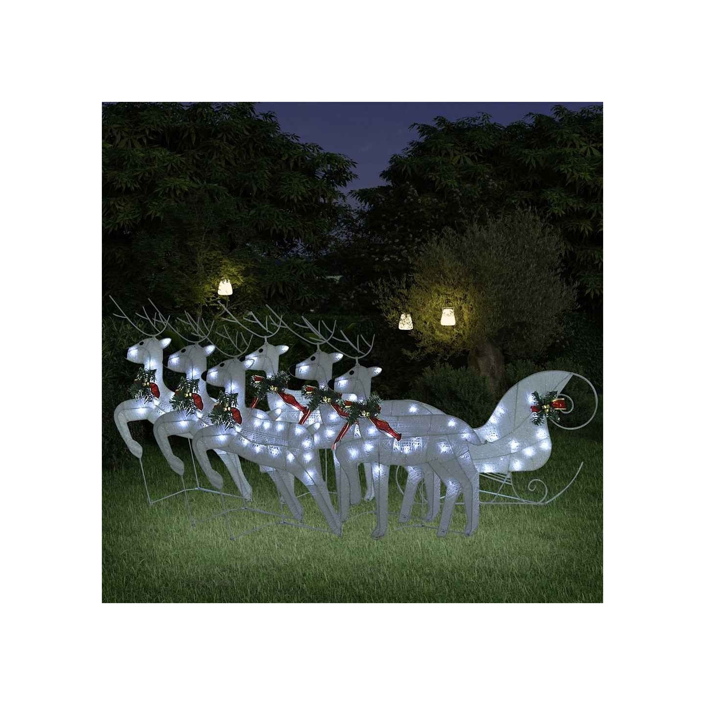 Décoration de Noël Renne et traîneau 140 LED extérieur blanc
