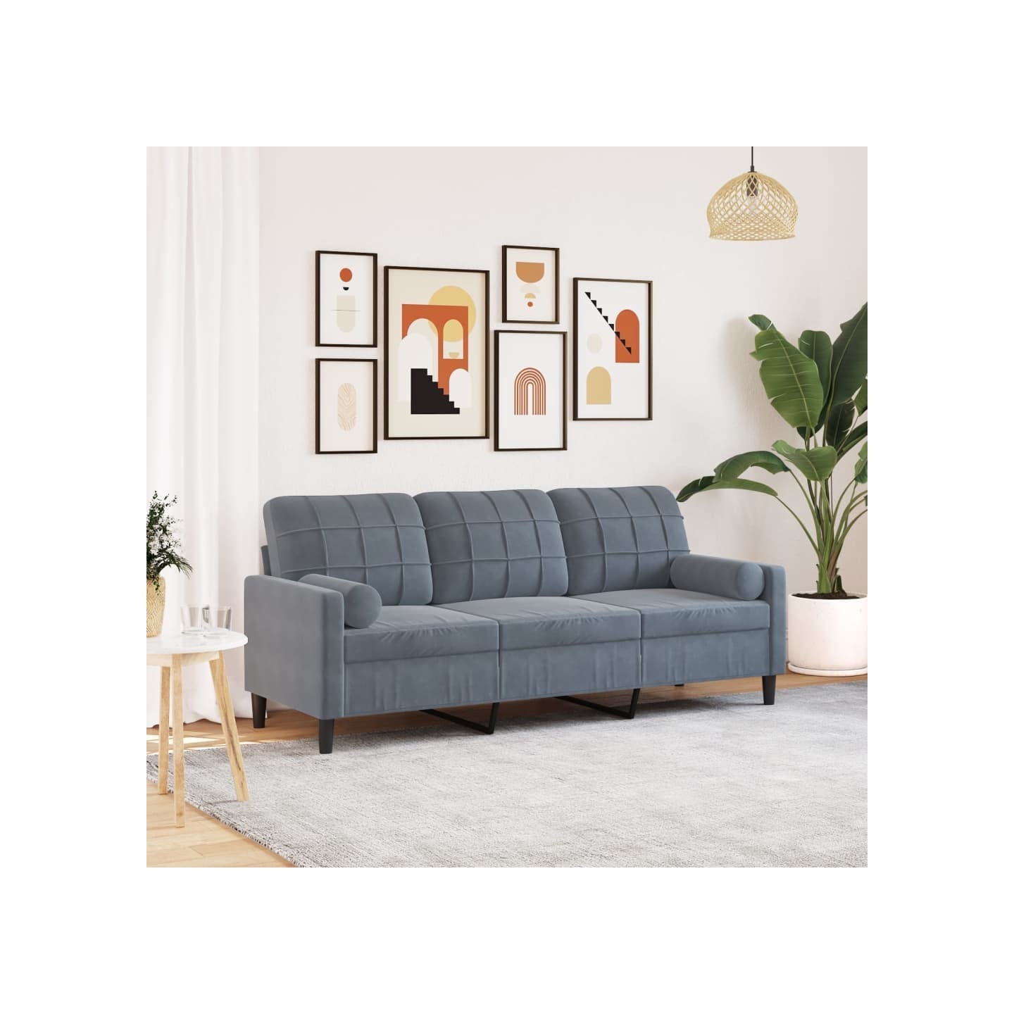 Canapé 3 places avec oreillers gris foncé 180 cm velours