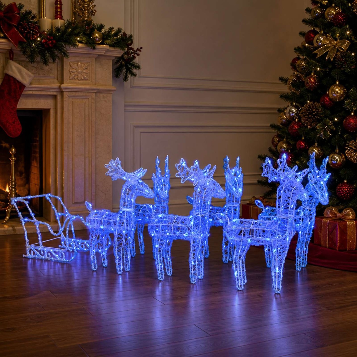 Décoration de Noël Rennes et traîneau 320 LED Acrylique