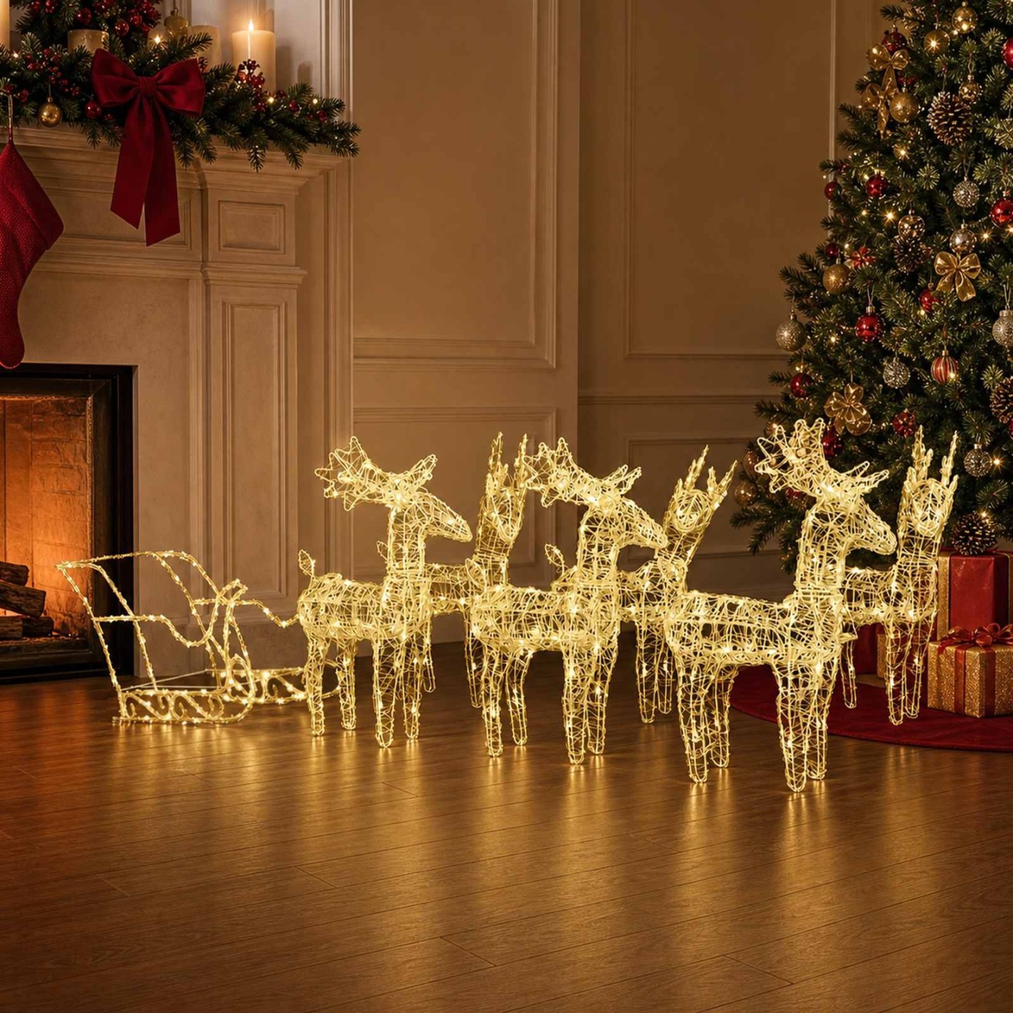 Décoration de Noël Rennes et traîneau 320 LED Acrylique