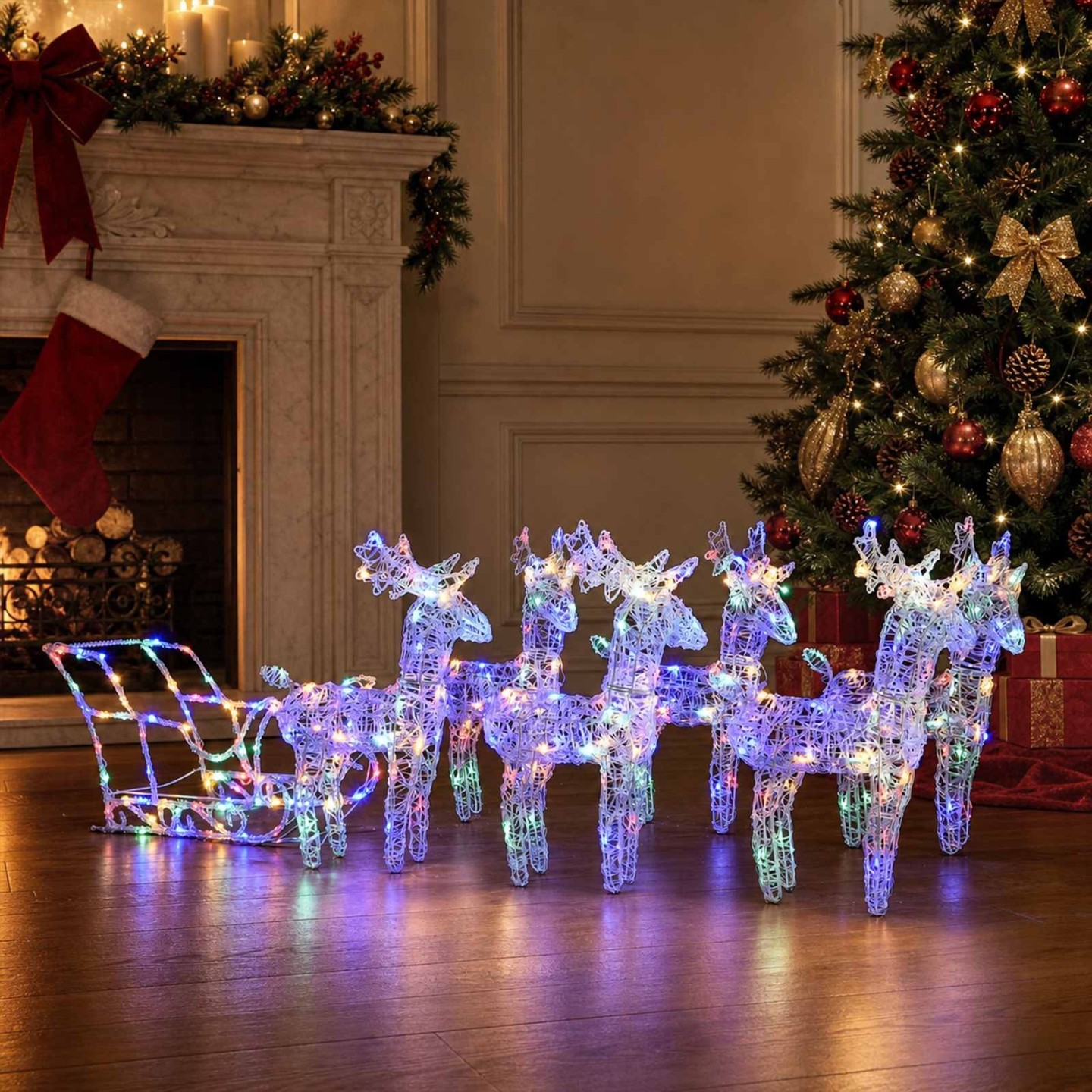 Décoration de Noël Rennes et traîneau 320 LED Acrylique