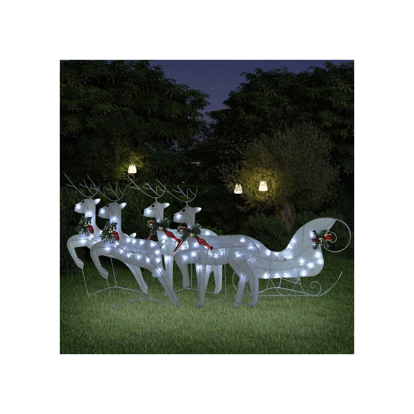 Décoration de Noël Renne et traîneau 100 LED extérieur blanc