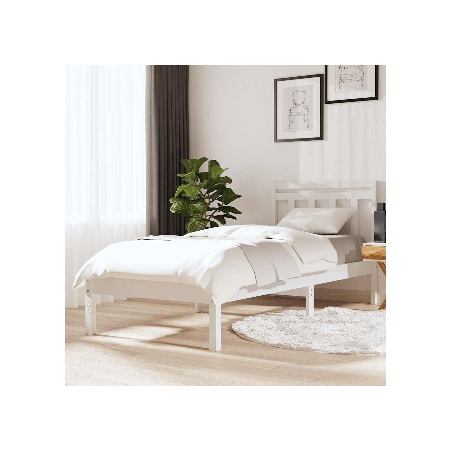 Cadre de lit sans matelas blanc bois massif 100x200 cm