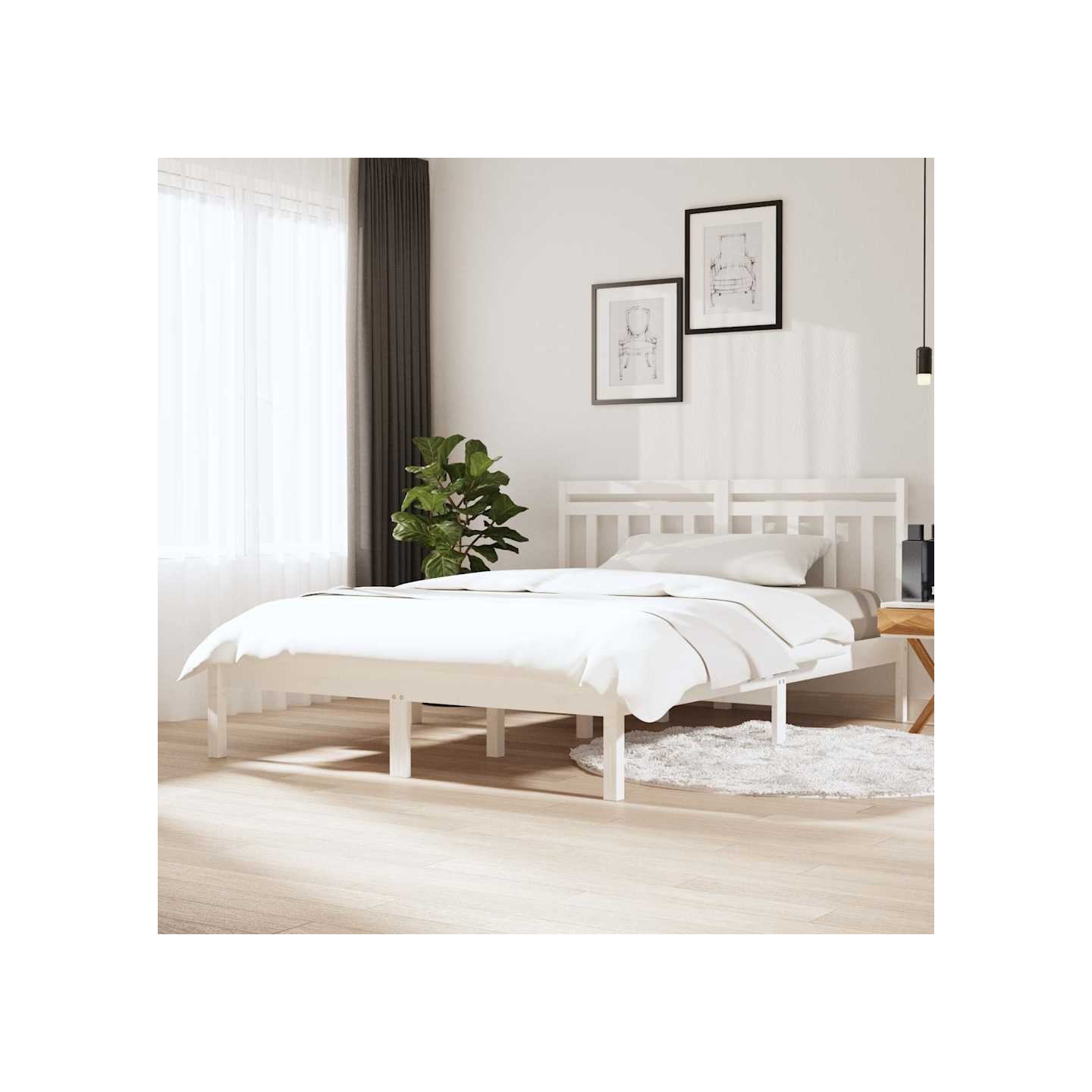 Cadre de lit sans matelas blanc bois de pin massif