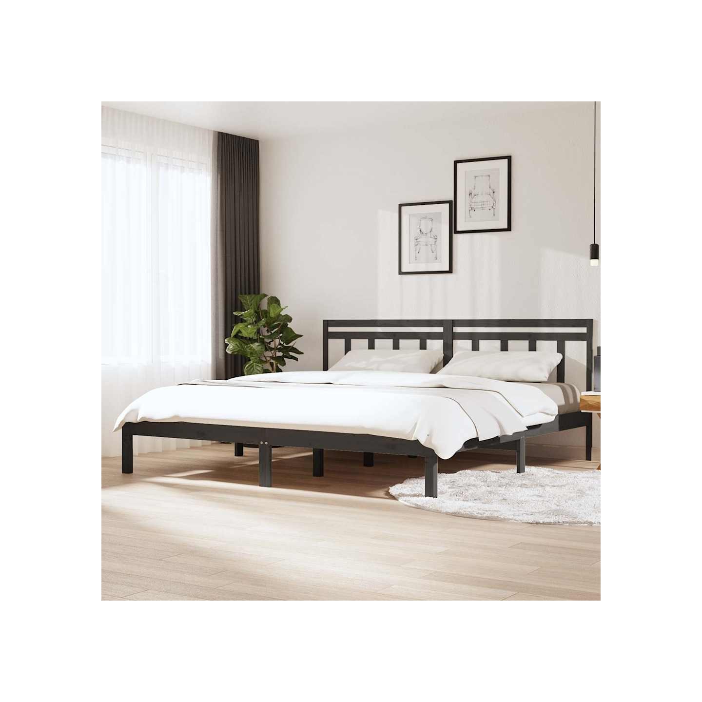 Cadre de lit sans matelas gris bois massif 200x200 cm
