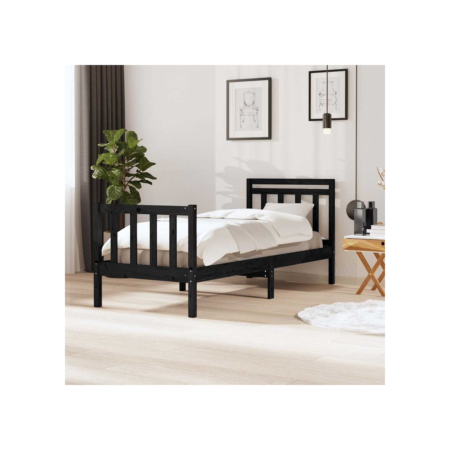 Cadre de lit sans matelas noir bois massif