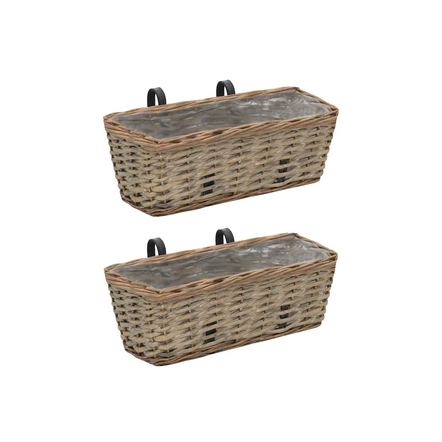Jardinière de balcon 2 pcs Osier avec doublure en PE 40 cm