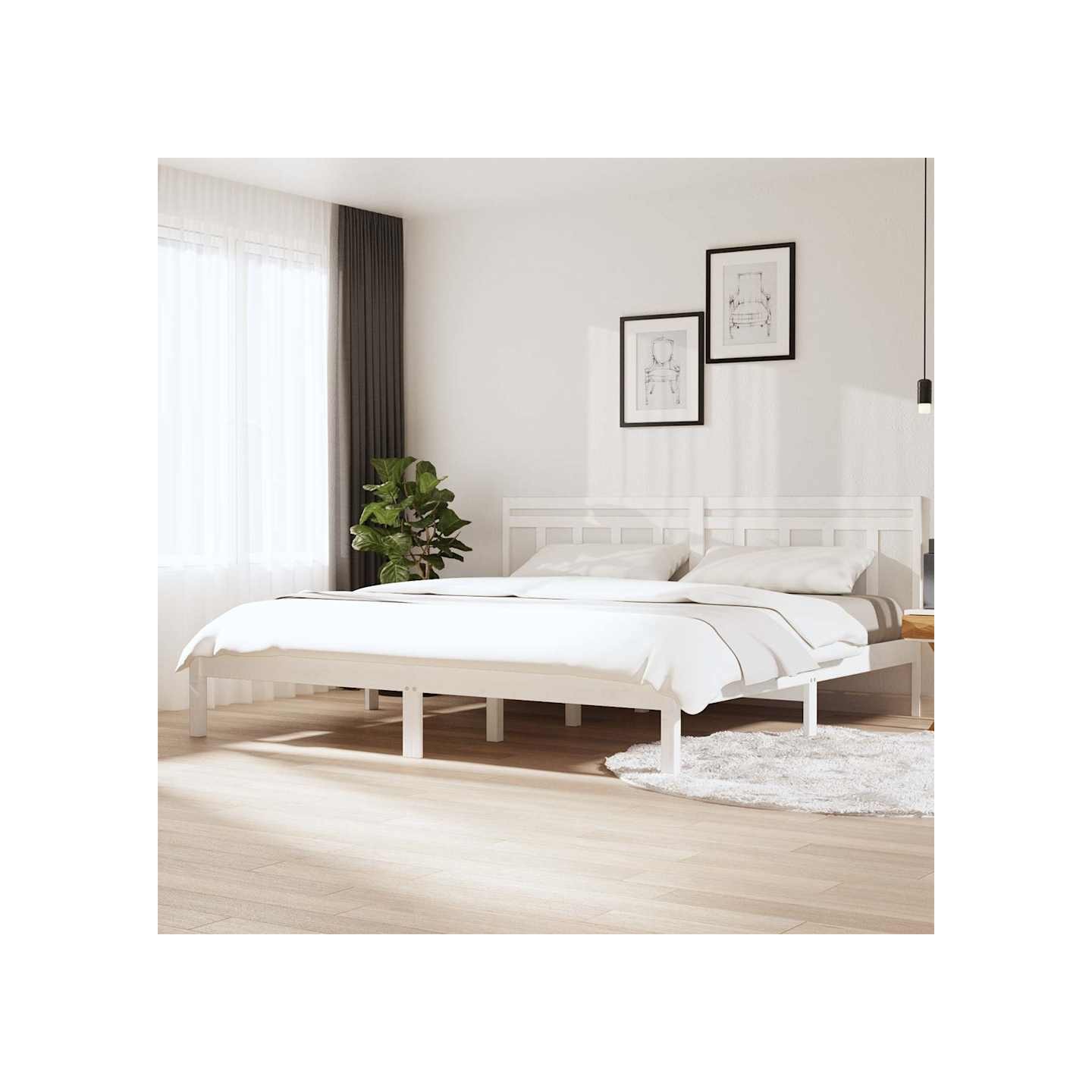 Cadre de lit sans matelas blanc bois massif