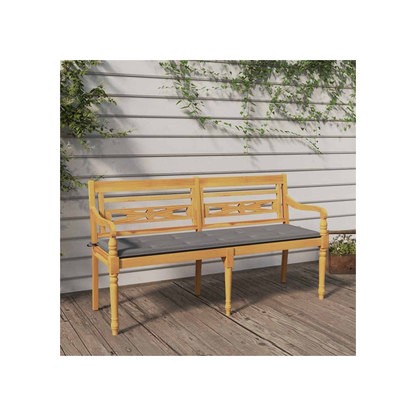 Banc Batavia avec coussin gris 150 cm Bois de teck massif