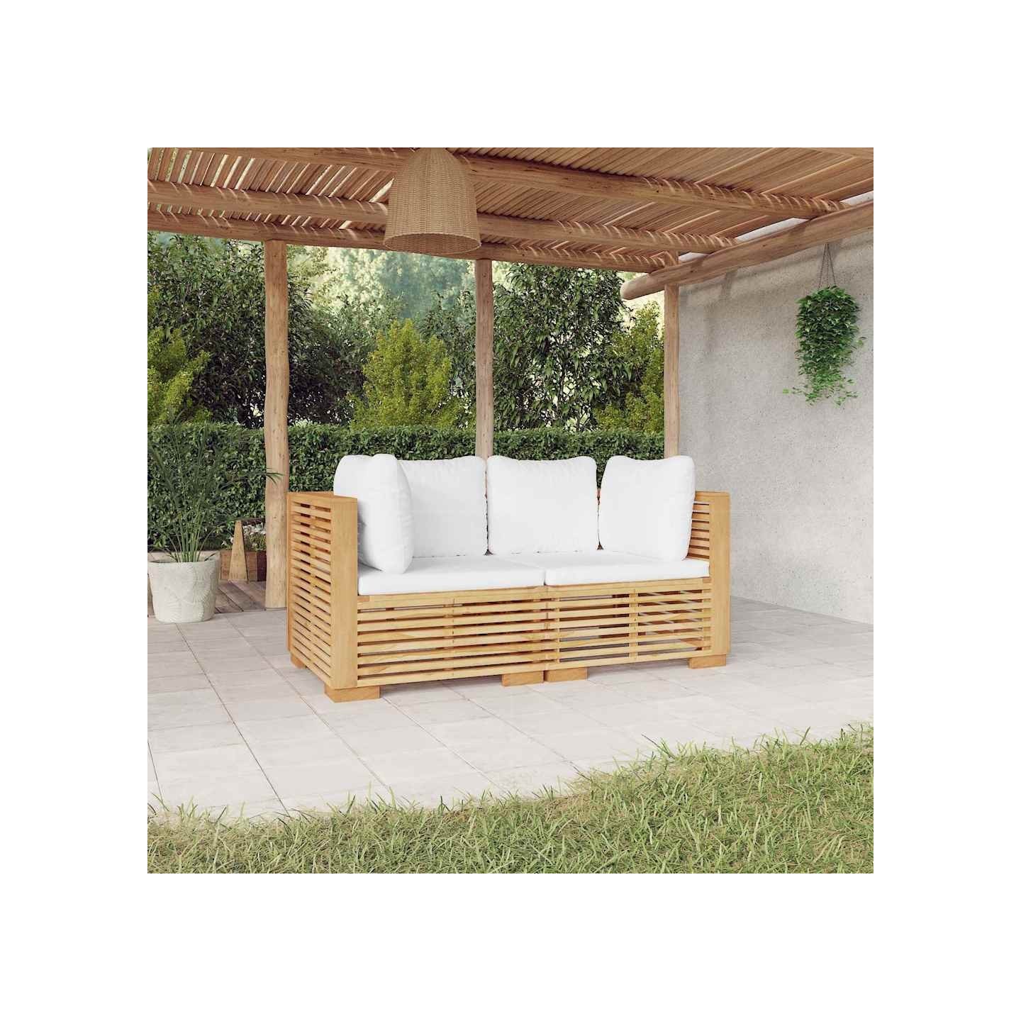 Canapés d'angle de jardin et coussins 2 pcs Bois teck massif