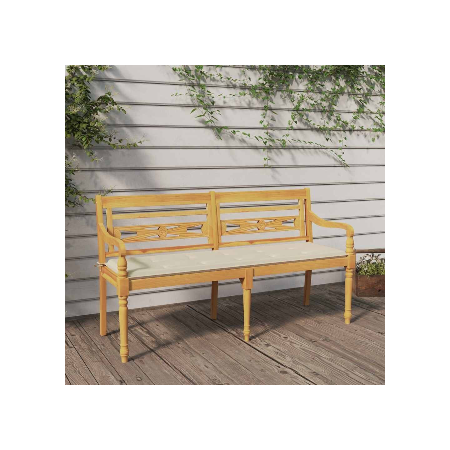 Banc Batavia avec coussin crème 150 cm Bois de teck massif