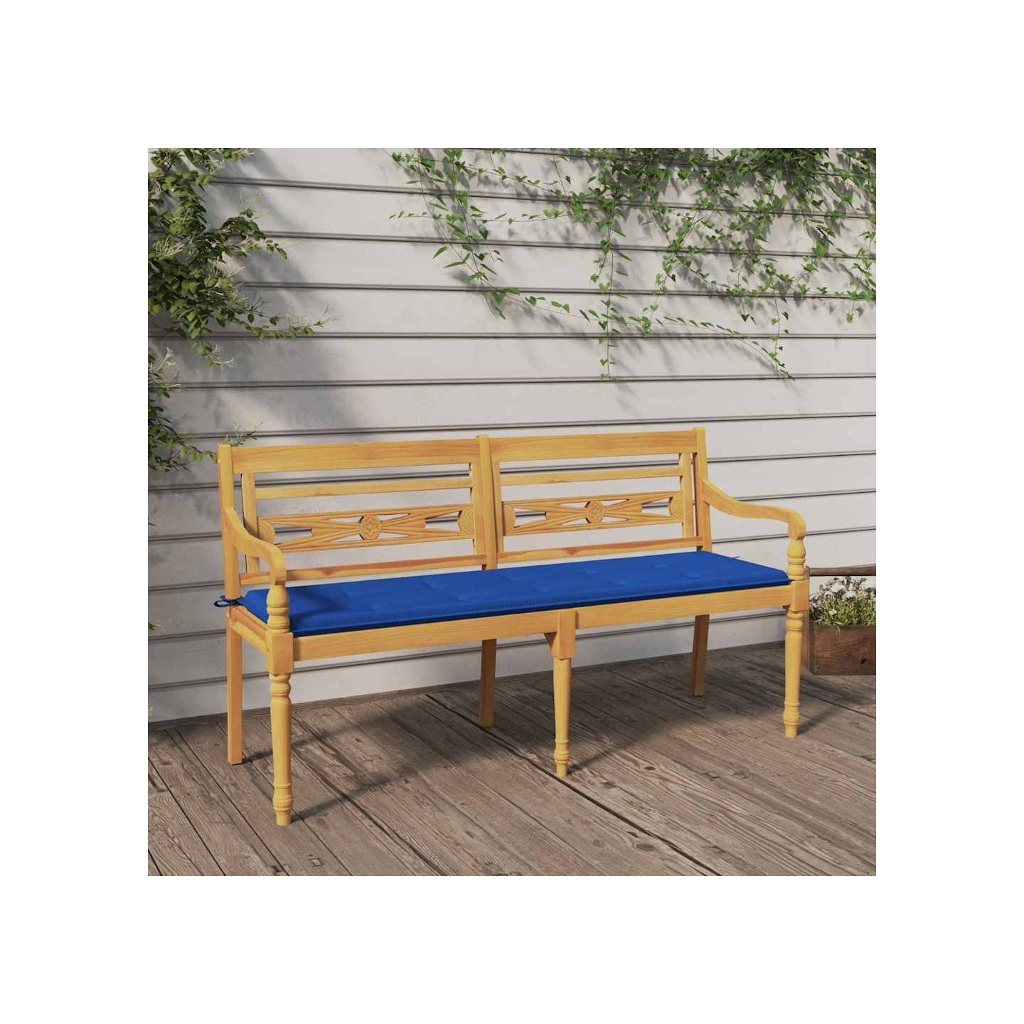 Banc Batavia avec coussin bleu royal 150 cm Bois de teck massif
