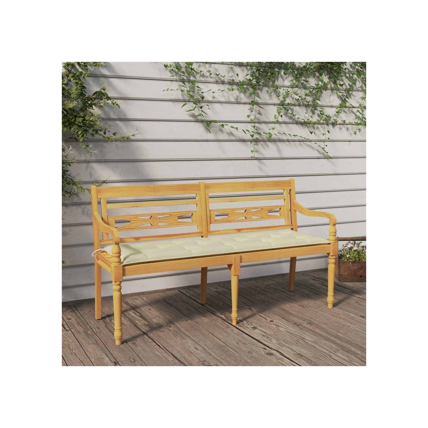 Banc Batavia avec coussin crème 150 cm Bois de teck massif