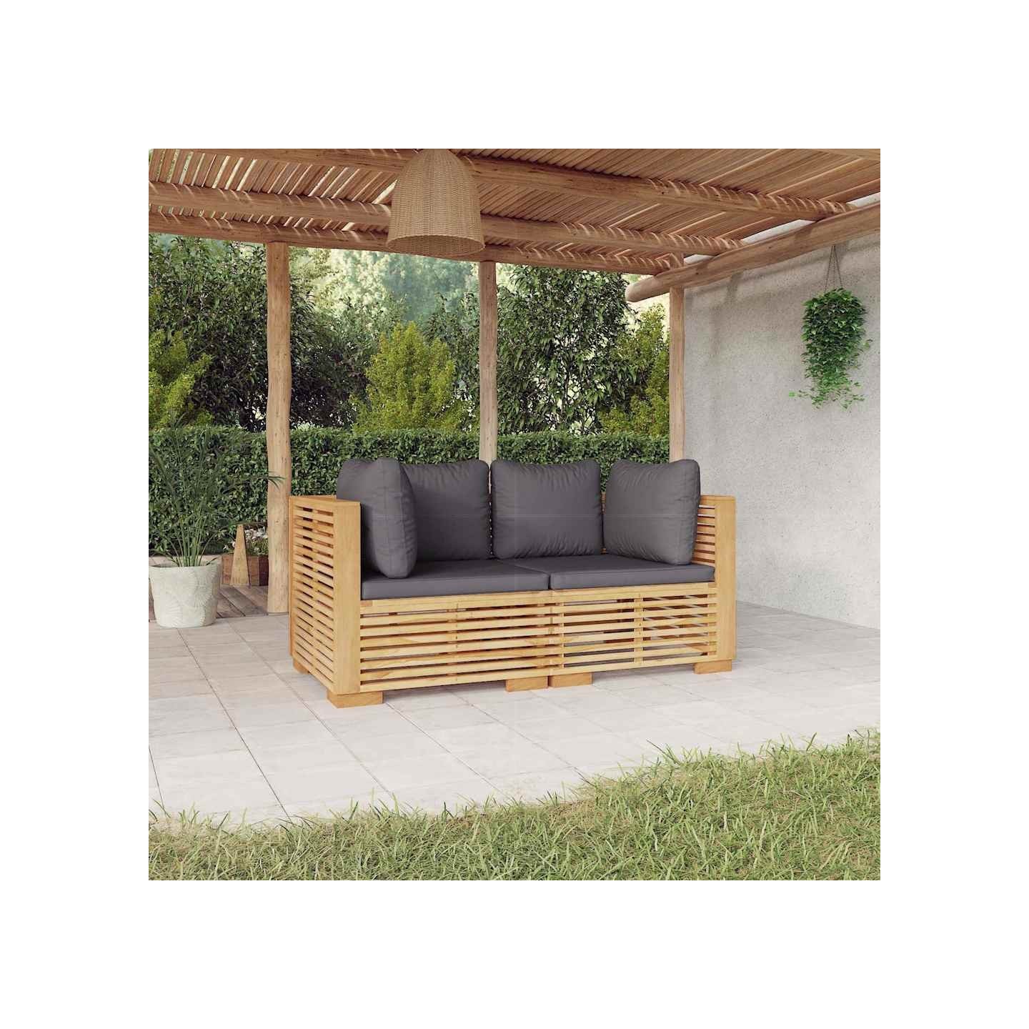 Canapés d'angle de jardin et coussins 2 pcs Bois teck massif
