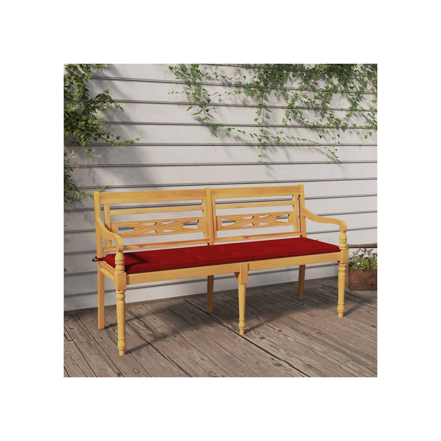 Banc Batavia avec coussin rouge 150 cm Bois de teck massif