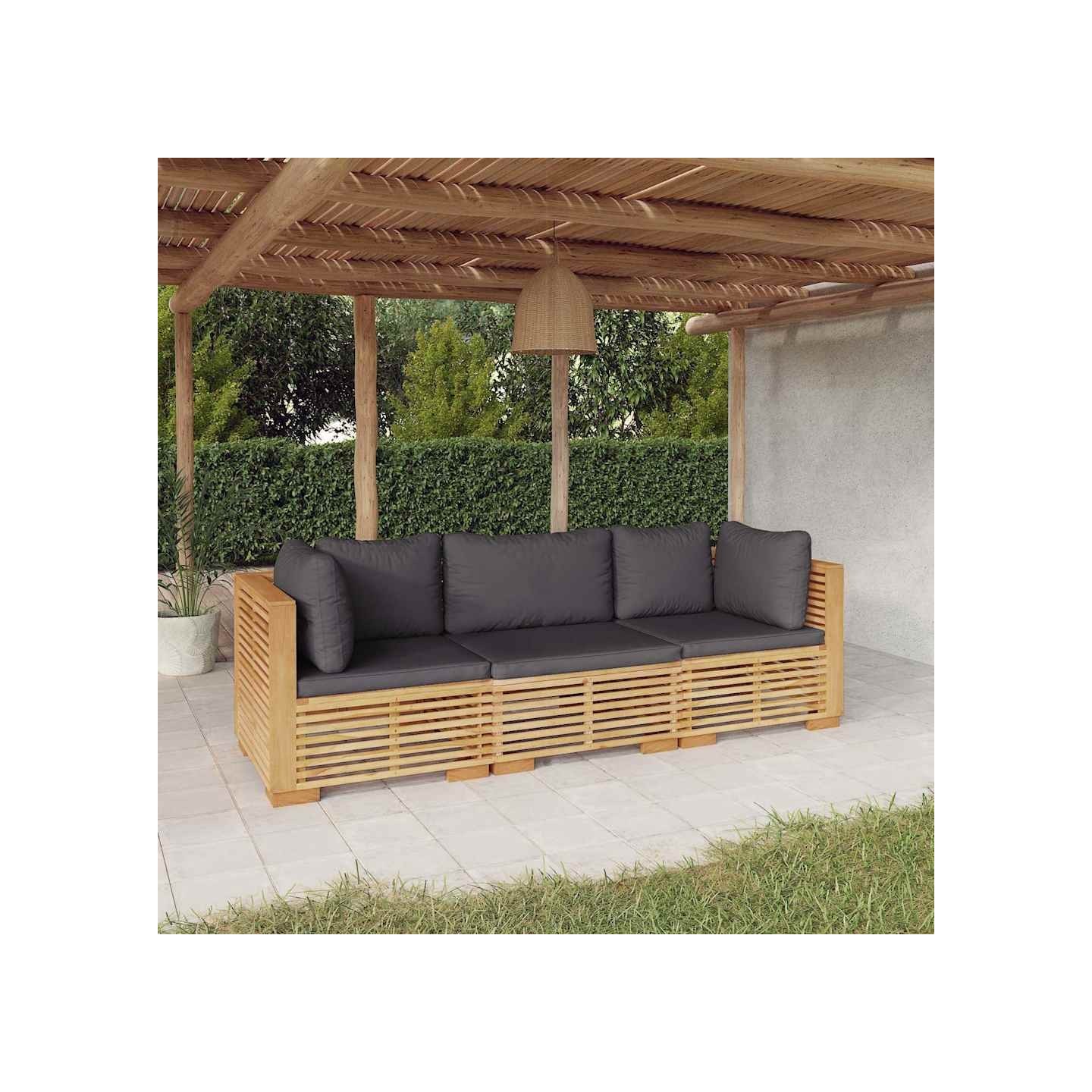 Salon de jardin 3 pcs avec coussins Bois de teck solide