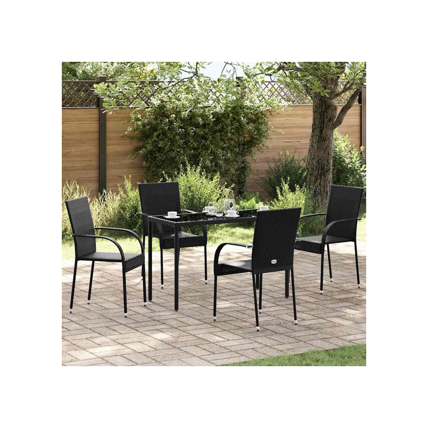 Chaises empilables d'extérieur lot de 4 Résine tressée Noir