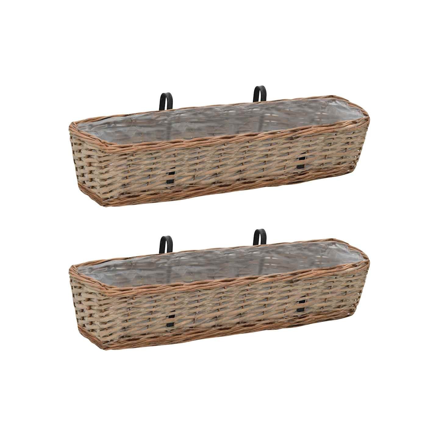 Jardinières de balcon 2 pcs osier avec revêtement en PE 80 cm