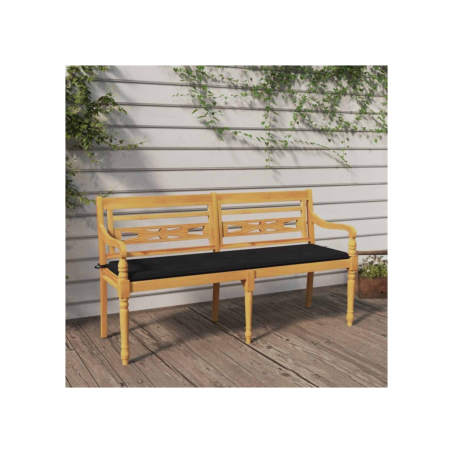 Banc Batavia avec coussin noir 150 cm Bois de teck massif
