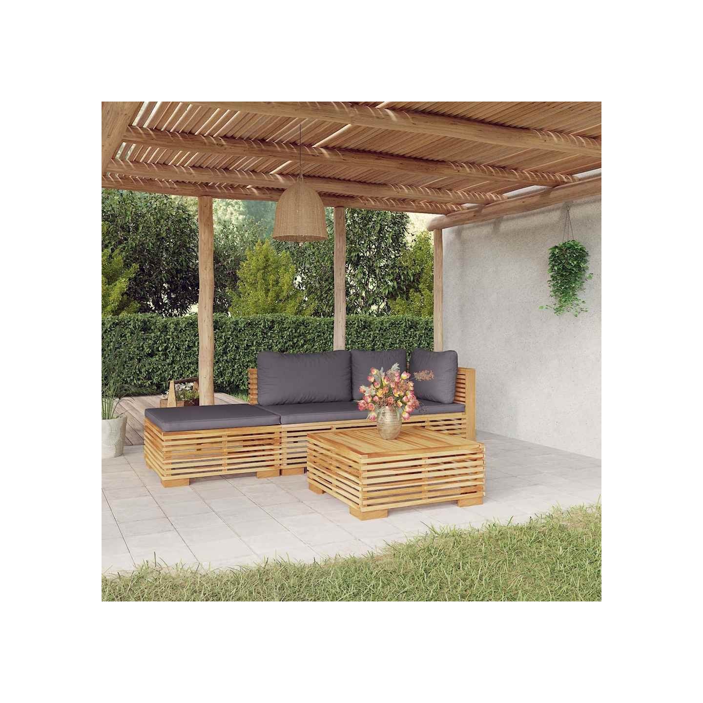 Salon de jardin 4 pcs avec coussins Bois de teck solide
