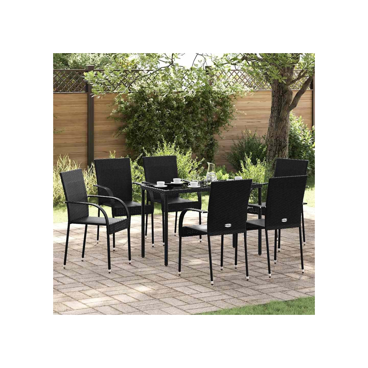 Chaises empilables d'extérieur lot de 6 Résine tressée Noir