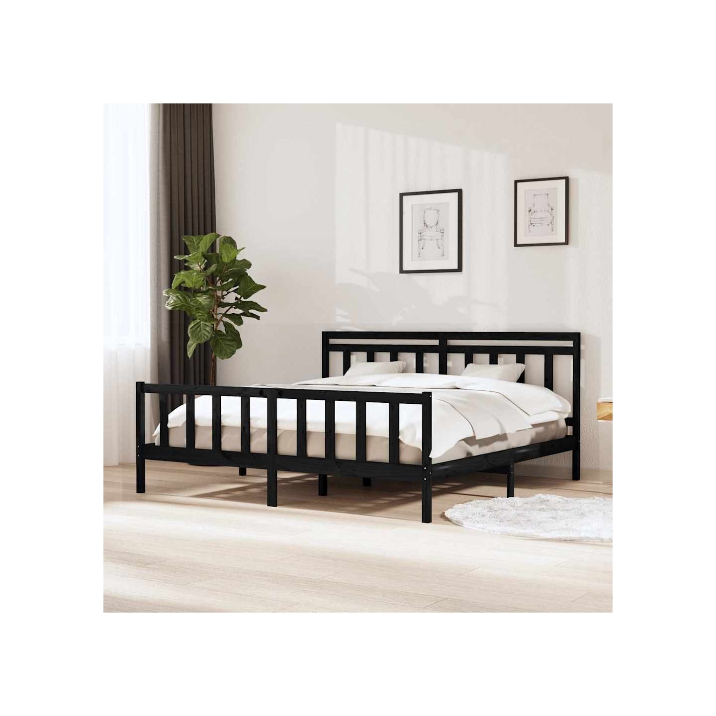 Cadre de lit sans matelas noir bois massif 200x200 cm