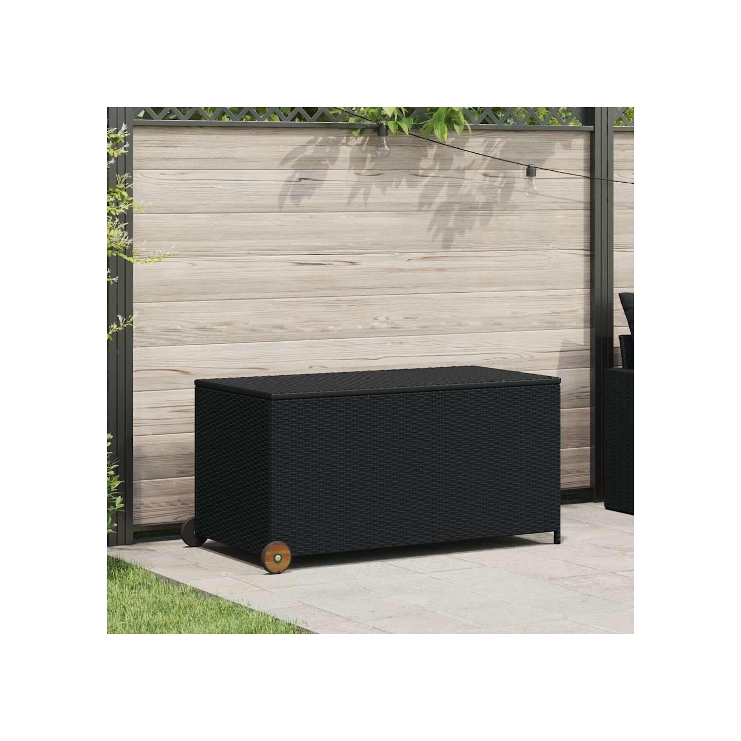 Boîte de rangement de jardin noir 120x65x61 cm résine tressée