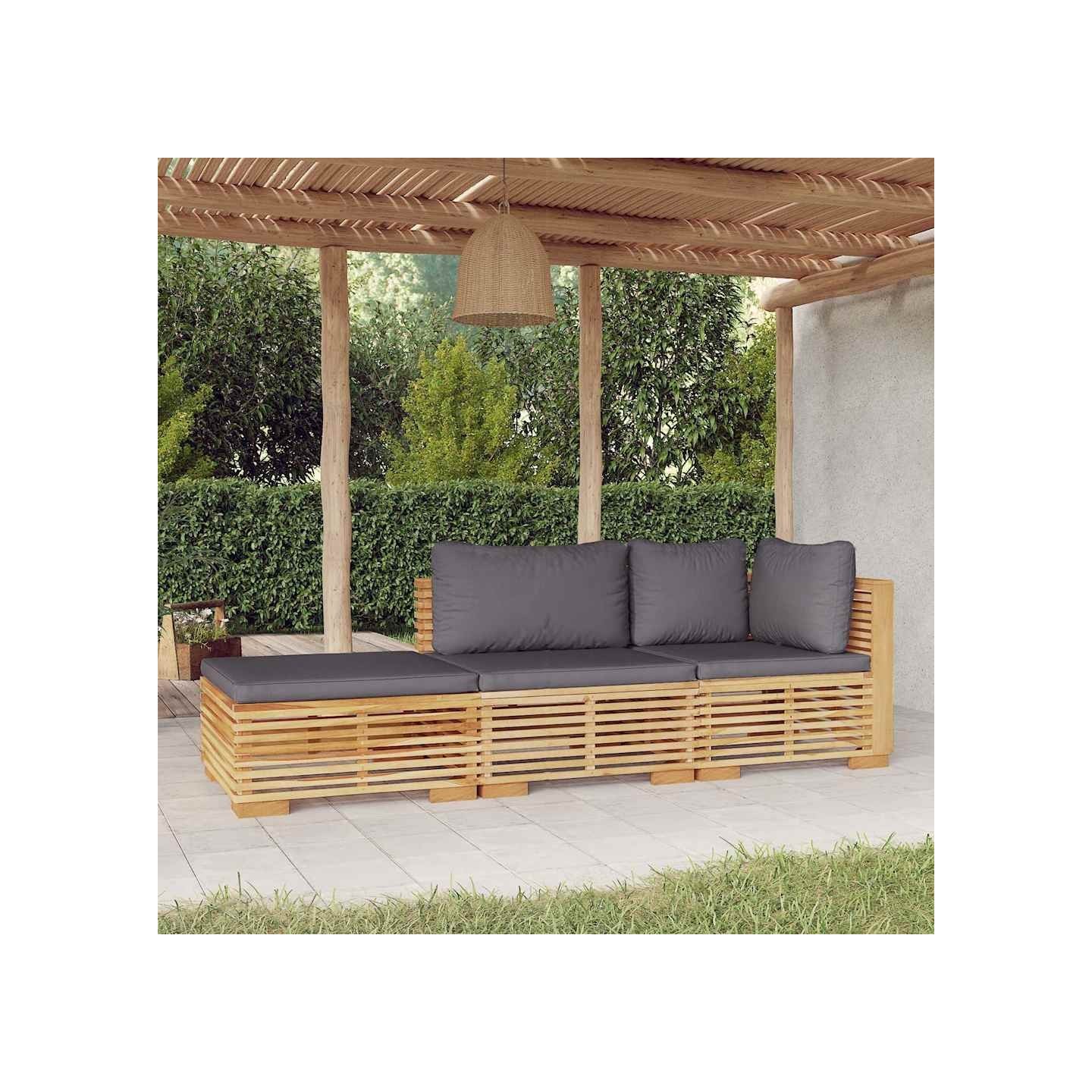 Salon de jardin 3 pcs avec coussins Bois de teck solide