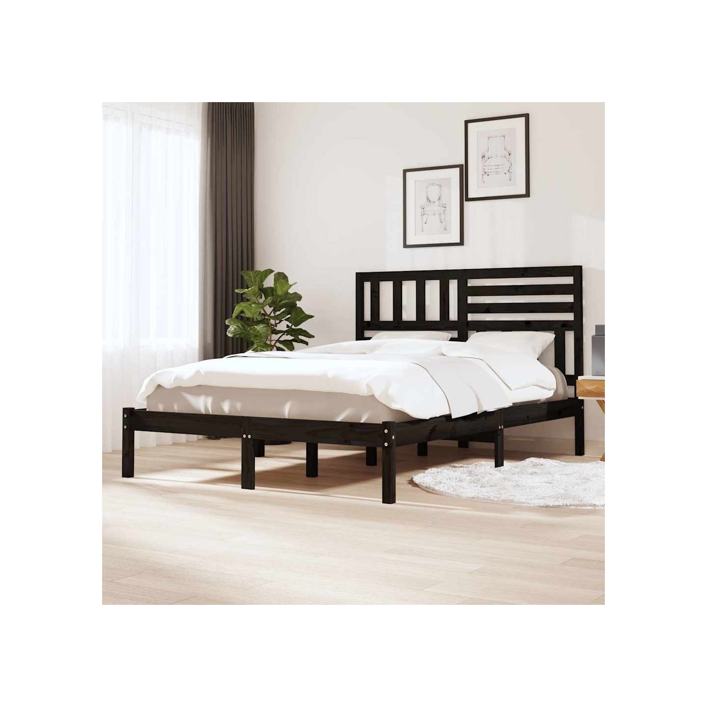 Cadre de lit sans matelas noir bois de pin massif 140x190 cm