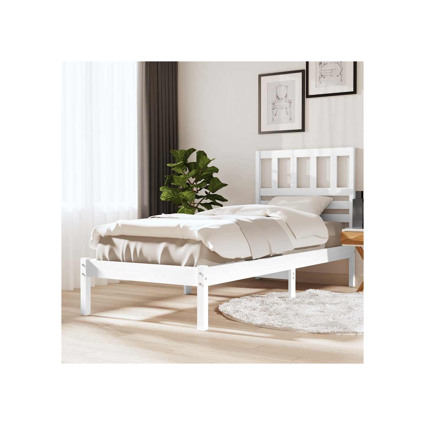 Cadre de lit sans matelas blanc 75x190 cm bois de pin massif