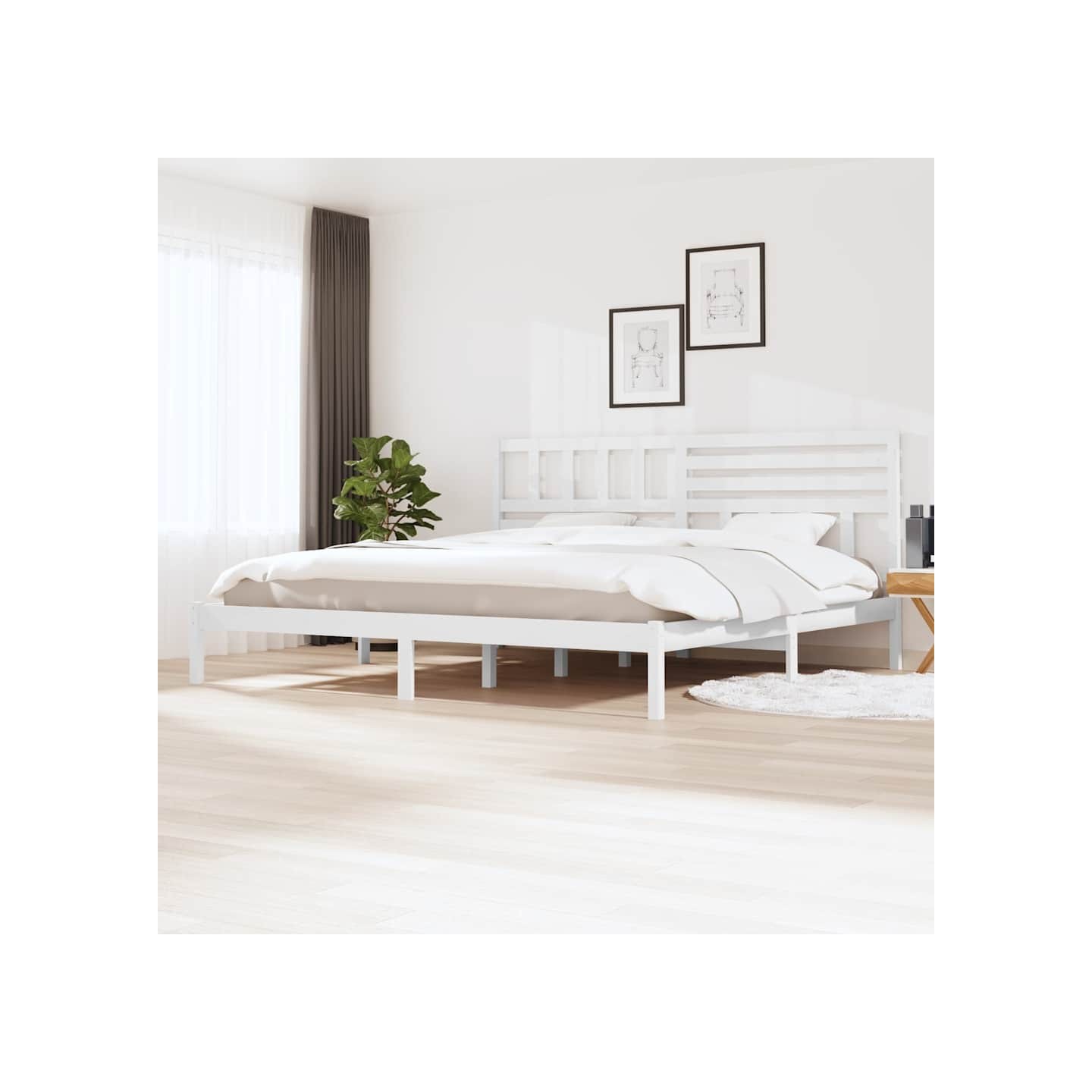 Cadre de lit sans matelas blanc bois massif de pin 200x200 cm