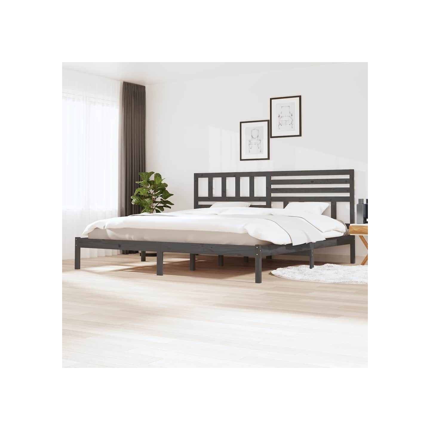 Cadre de lit sans matelas bois massif de pin gris 200x200 cm