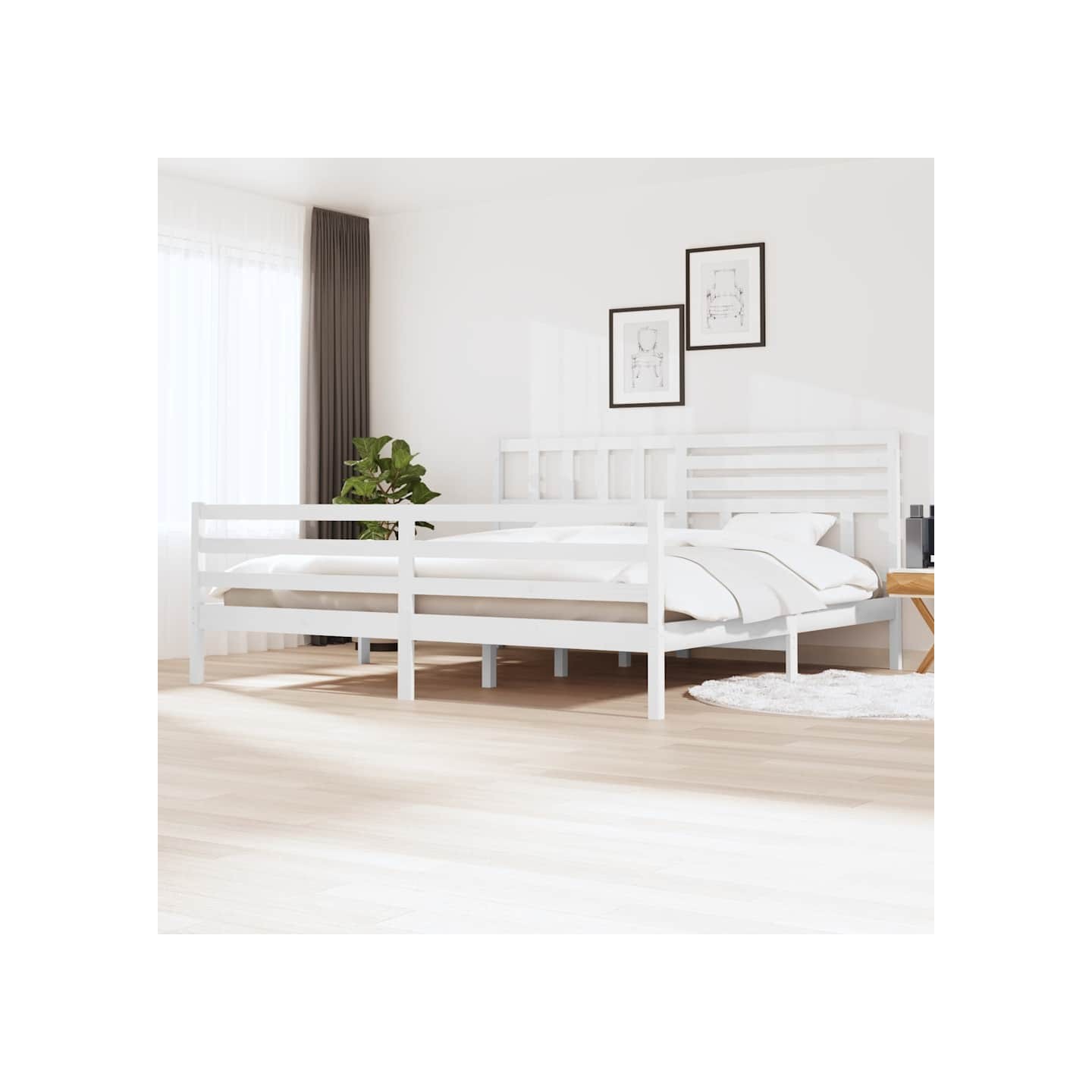 Cadre de lit sans matelas blanc bois massif 200x200 cm