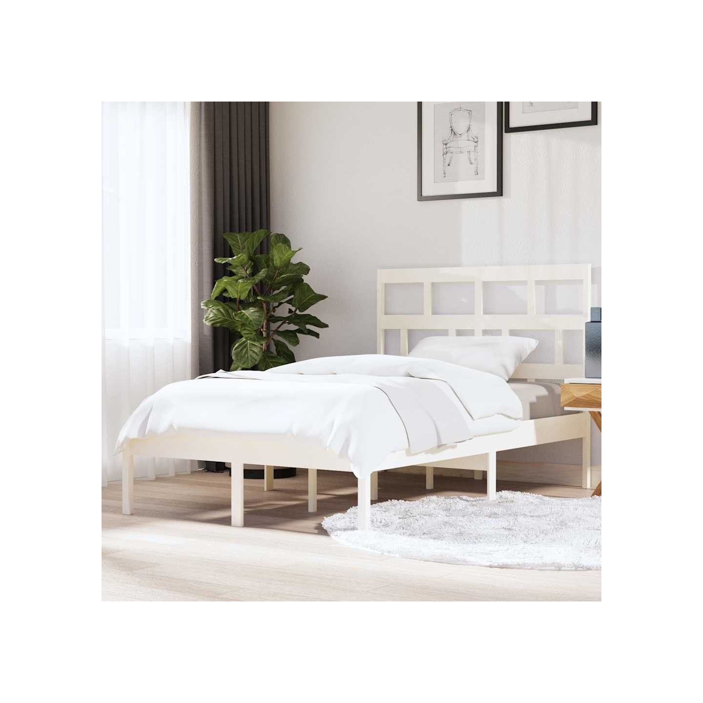 Cadre de lit sans matelas blanc bois massif 140x200 cm