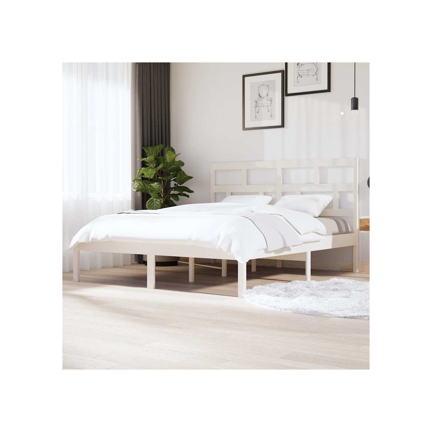 Cadre de lit sans matelas blanc bois massif