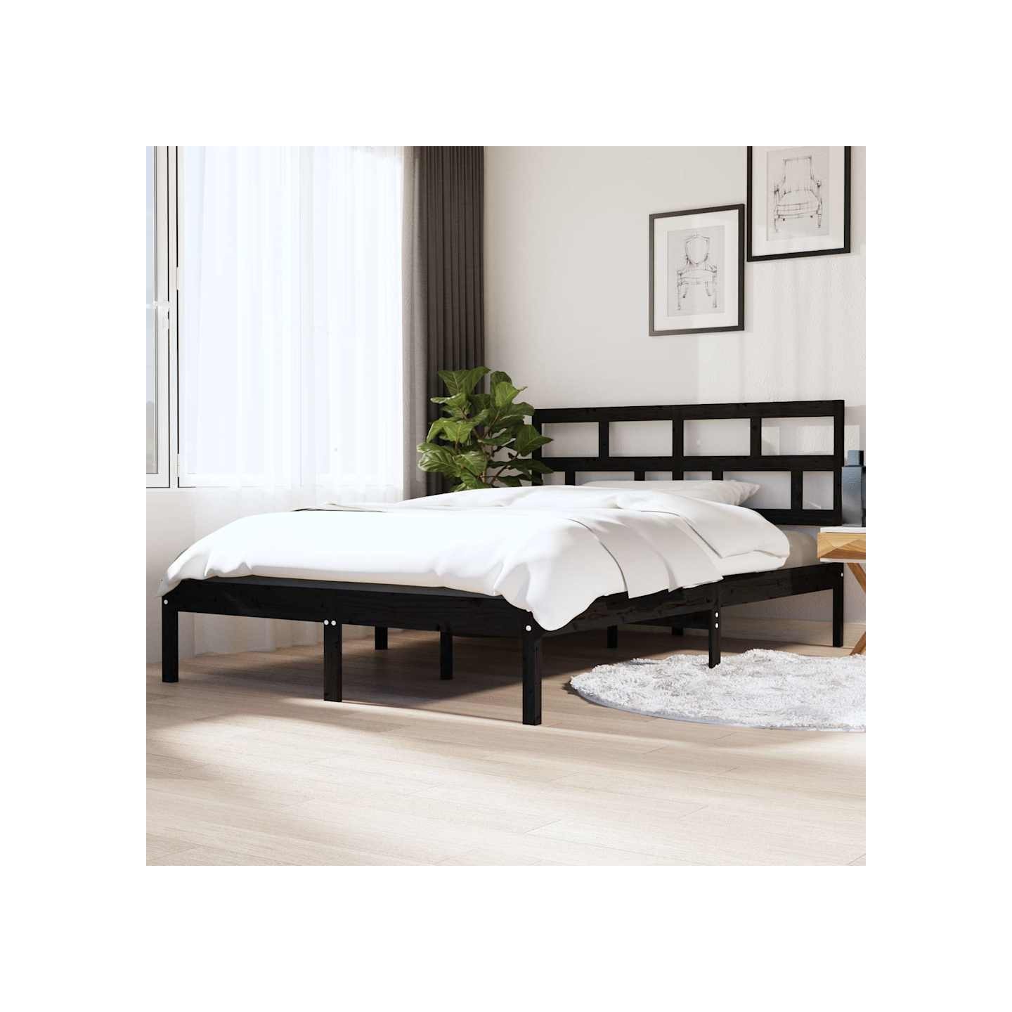 Cadre de lit sans matelas noir bois massif