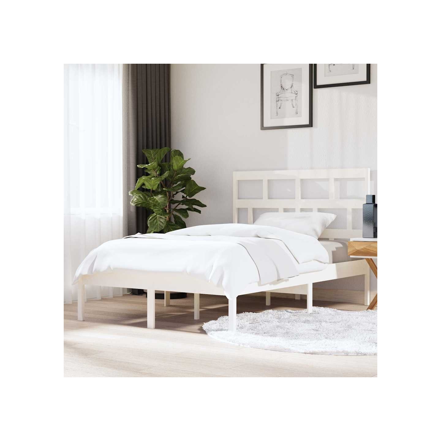Cadre de lit sans matelas blanc bois de pin massif