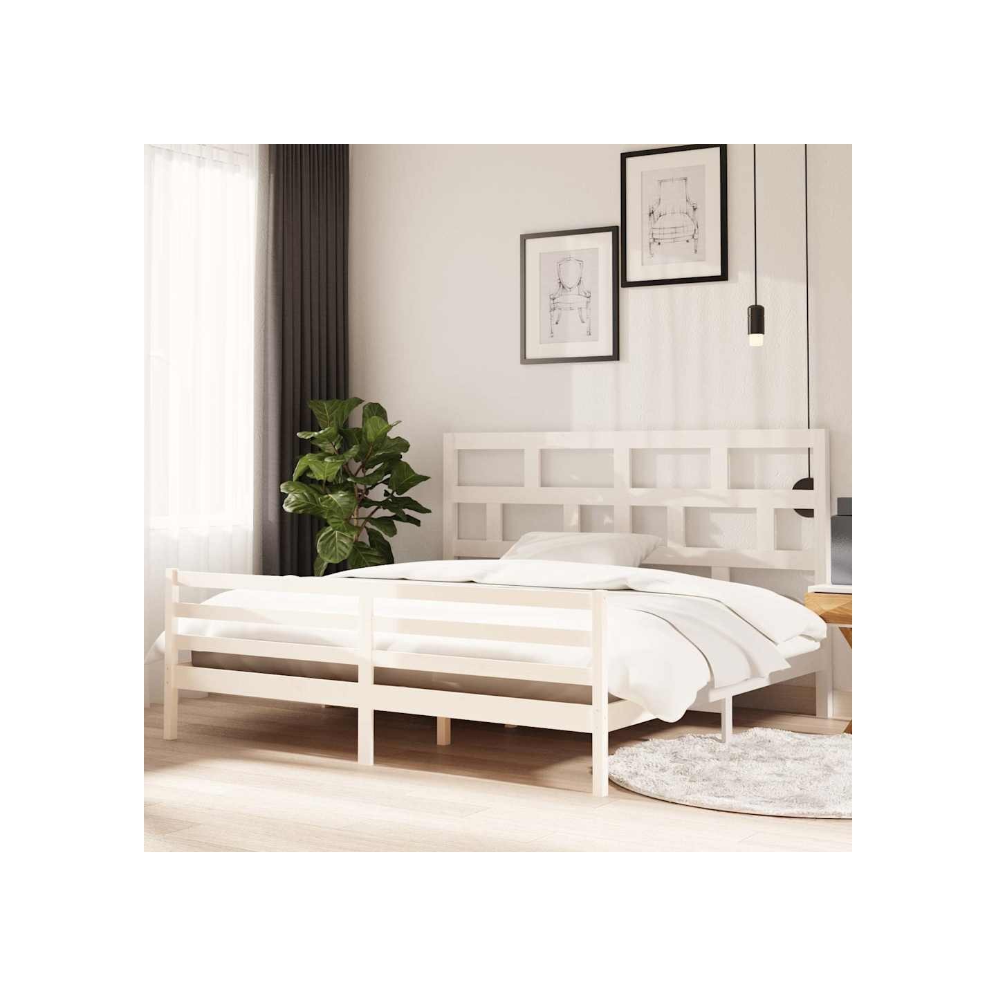 Cadre de lit sans matelas blanc bois massif 200x200 cm
