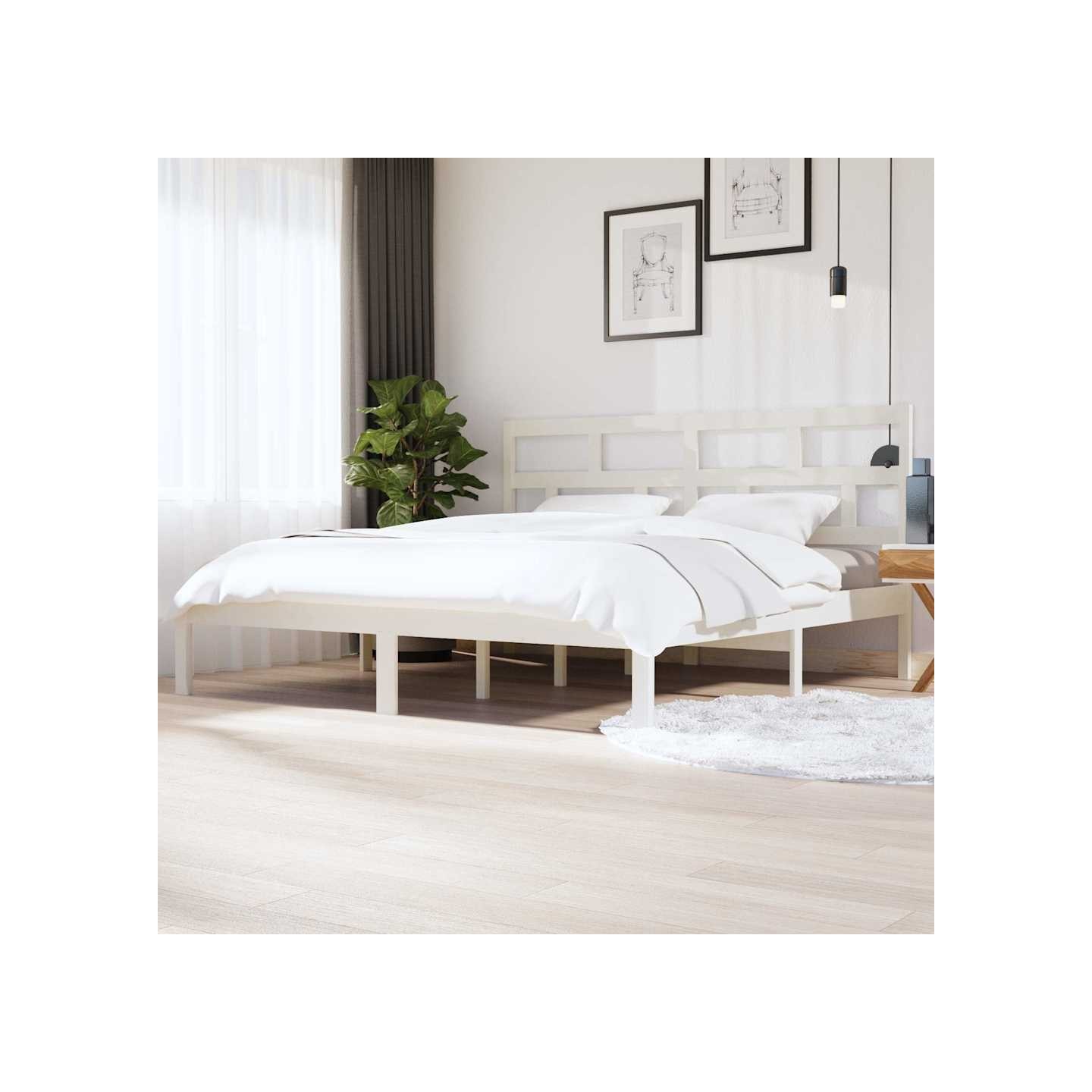 Cadre de lit sans matelas blanc bois de pin massif 200x200 cm