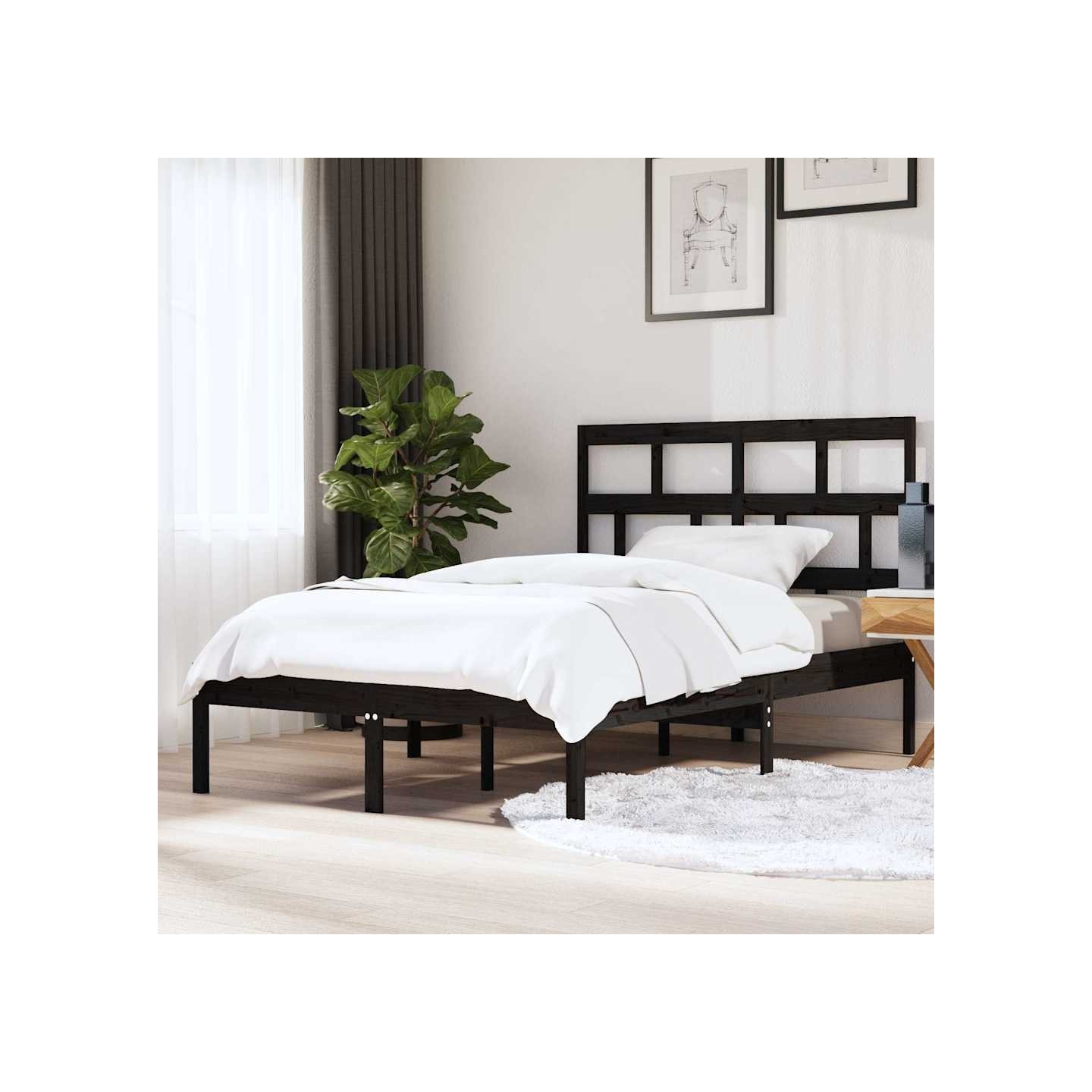 Cadre de lit sans matelas noir bois massif