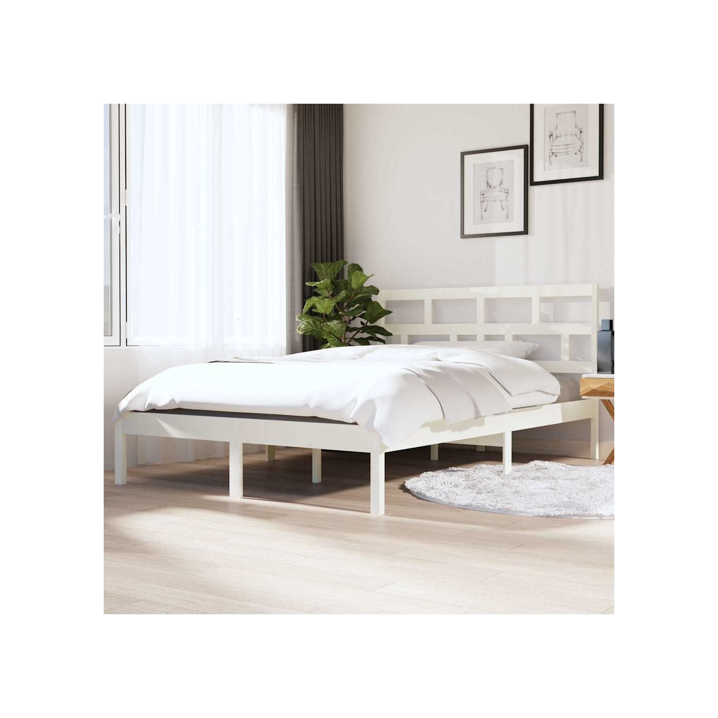 Cadre de lit sans matelas blanc bois massif 140x190 cm