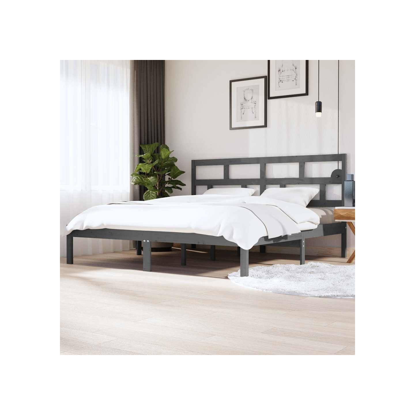 Cadre de lit sans matelas Gris Bois de pin massif 200x200 cm
