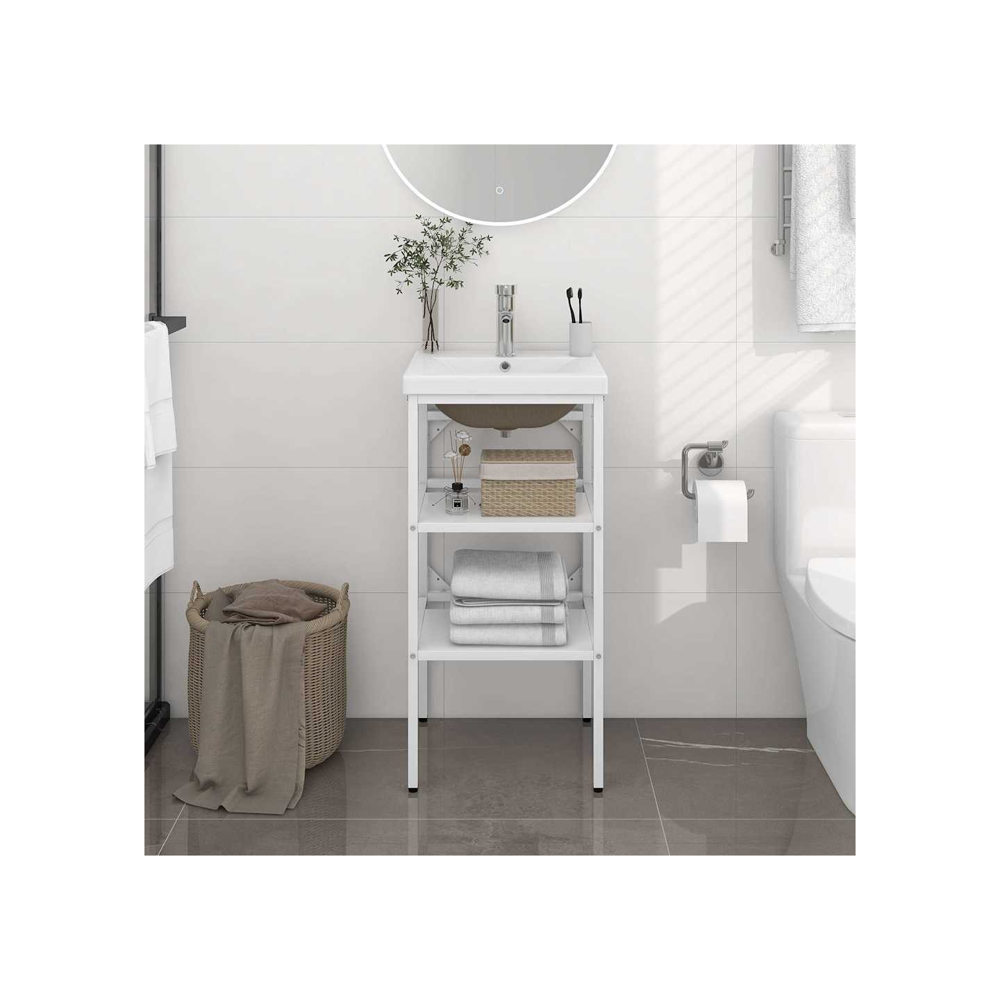 Cadre de lavabo de salle de bain vasque à encastrer Blanc Fer